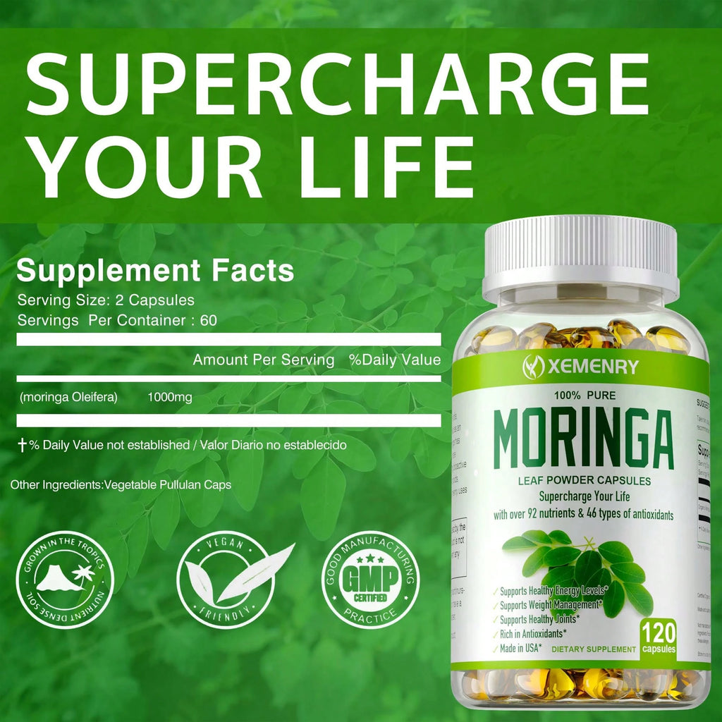XEMENRY Moringa Capsules 1000mg -Weight Loss, Green Superfood, Metabolism