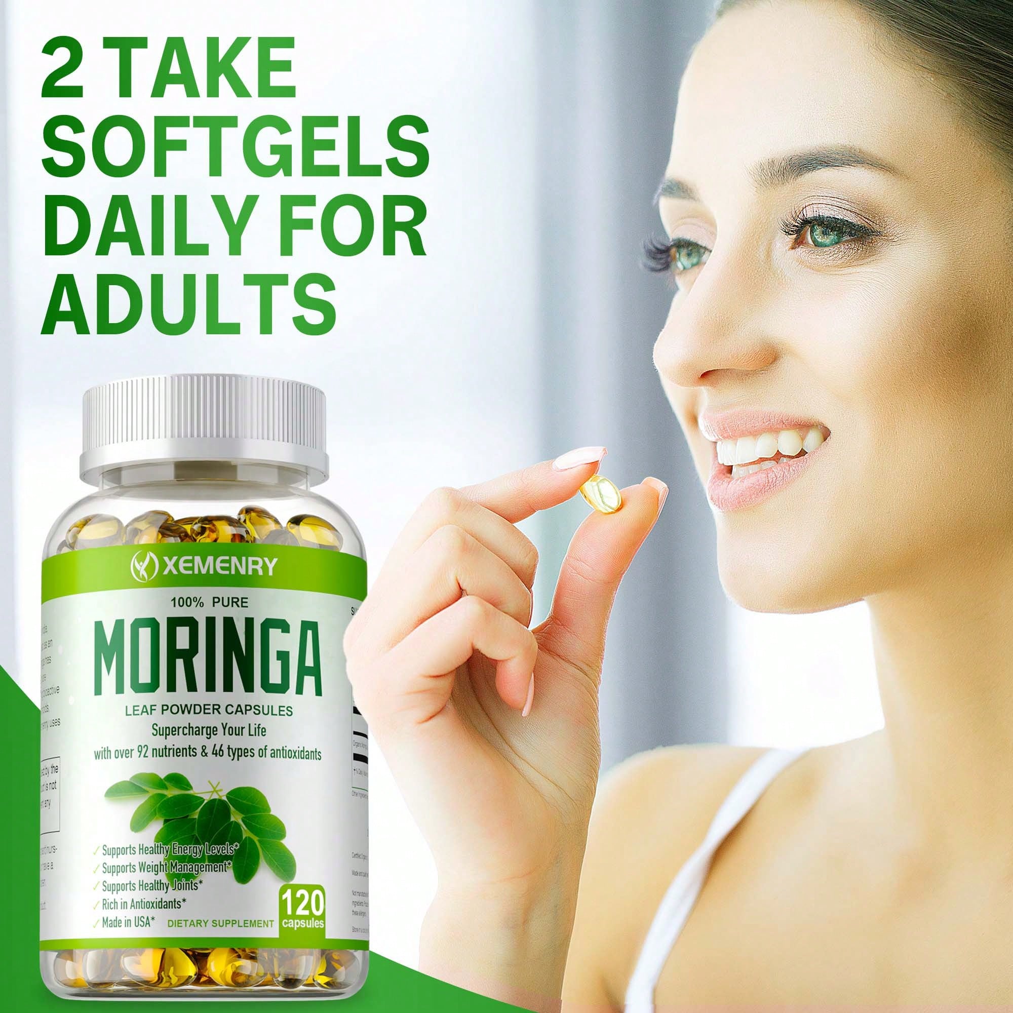 XEMENRY Moringa Capsules 1000mg -Weight Loss, Green Superfood, Metabolism