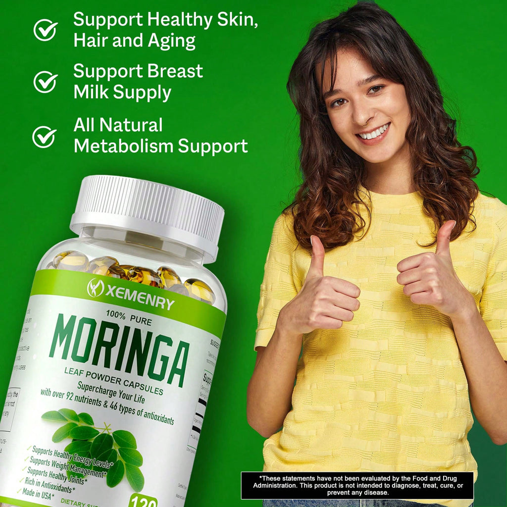 XEMENRY Moringa Capsules 1000mg -Weight Loss, Green Superfood, Metabolism