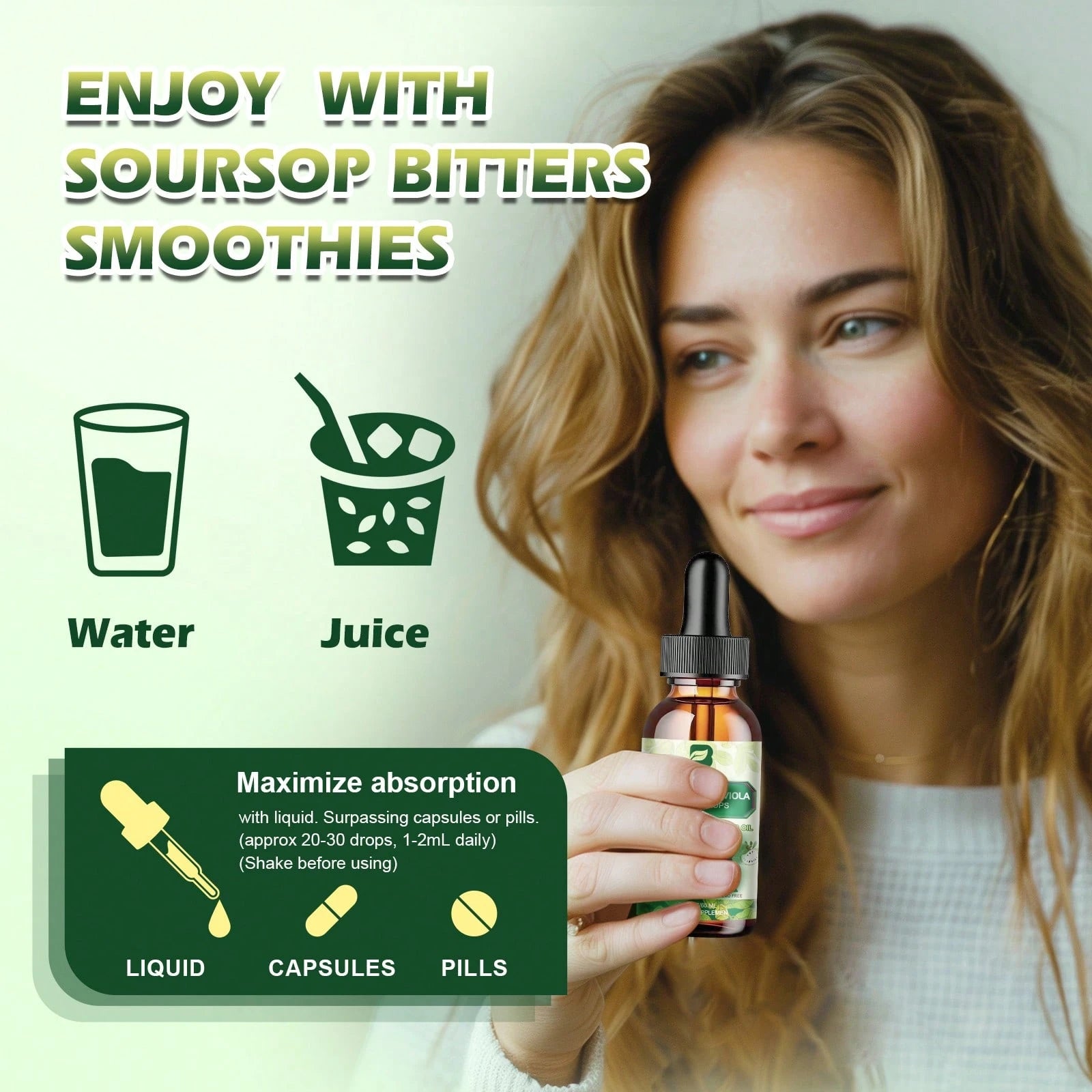 B BEWORTHS Soursop Bitters Liquid Drops, Soursop Graviola Leaf Extract Multivitamin Drops With Sea Moss Black Seed Oil Supplement