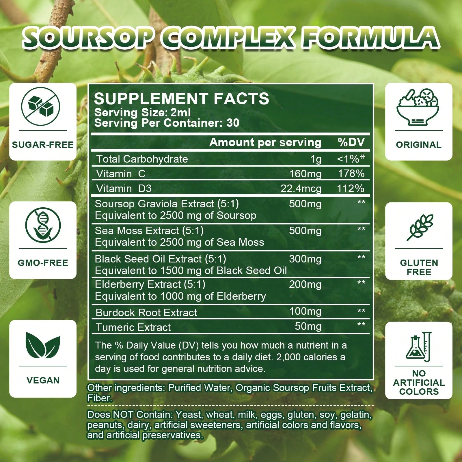 B BEWORTHS Soursop Bitters Liquid Drops, Soursop Graviola Leaf Extract Multivitamin Drops With Sea Moss Black Seed Oil Supplement