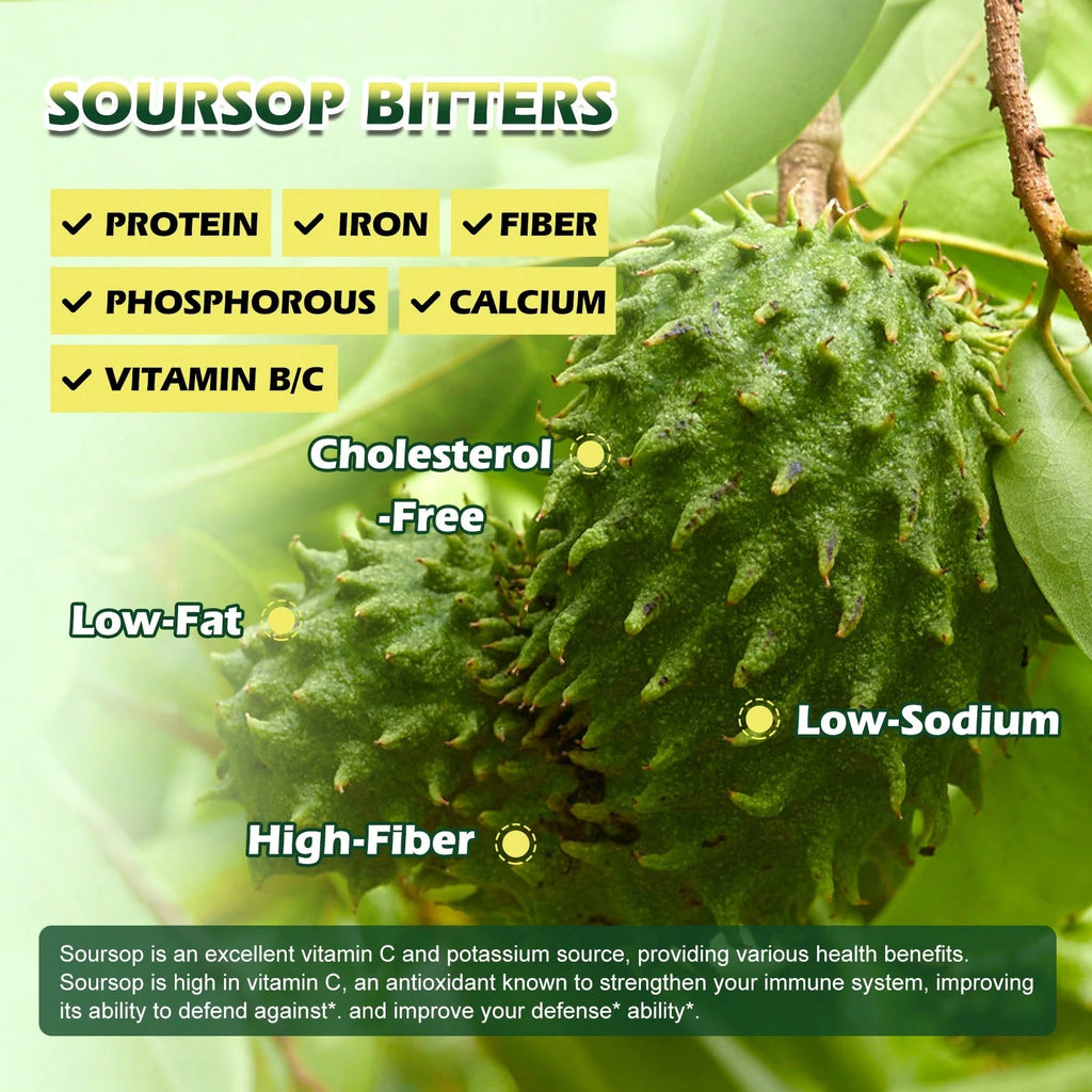 B BEWORTHS Soursop Bitters Liquid Drops, Soursop Graviola Leaf Extract Multivitamin Drops With Sea Moss Black Seed Oil Supplement