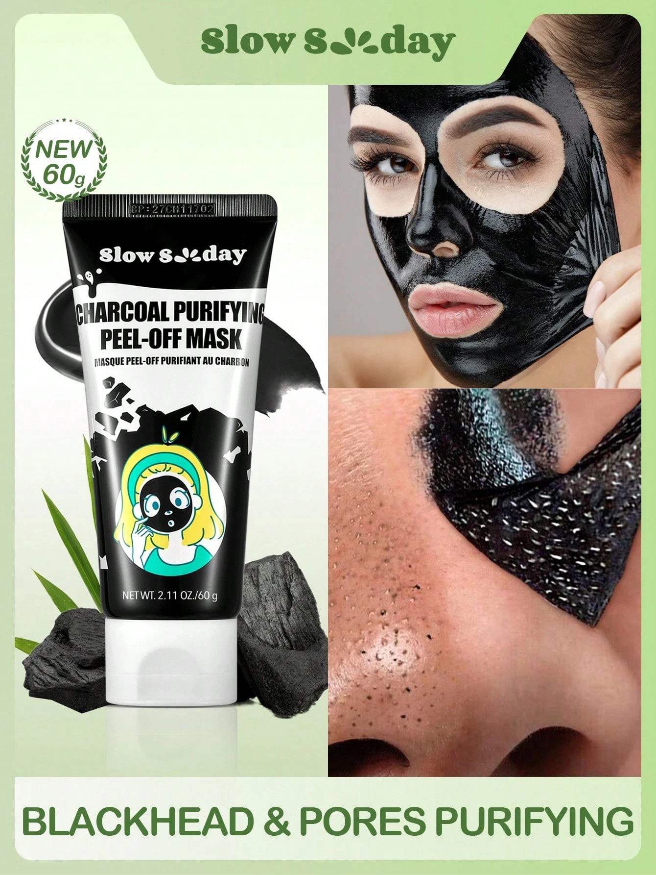 SlowSunday Charcoal Purifying Peel-Off Mask, Face Mask, Black Head Remover, Deep Cleansing, Korean Skincare, K Beauty