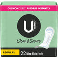 Ultra Thin Pads, Clean & Secure, Regular Absorbency, 22 Count (Packaging May Vary)