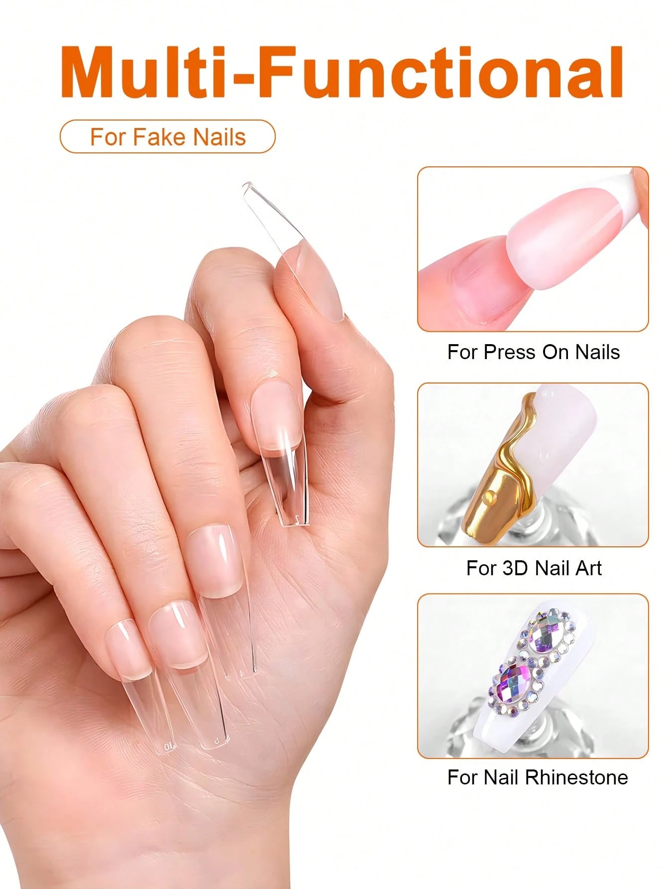 TWOING 2 Bottles Solid Nail Glue Gel Set, Extra Large Capacity Strong Adhesive For Press-On Nails, False Nail Tips & Rhinestones,