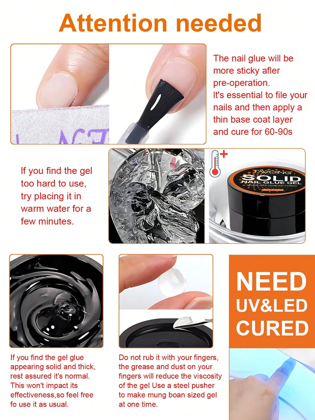 TWOING 2 Bottles Solid Nail Glue Gel Set, Extra Large Capacity Strong Adhesive For Press-On Nails, False Nail Tips & Rhinestones,