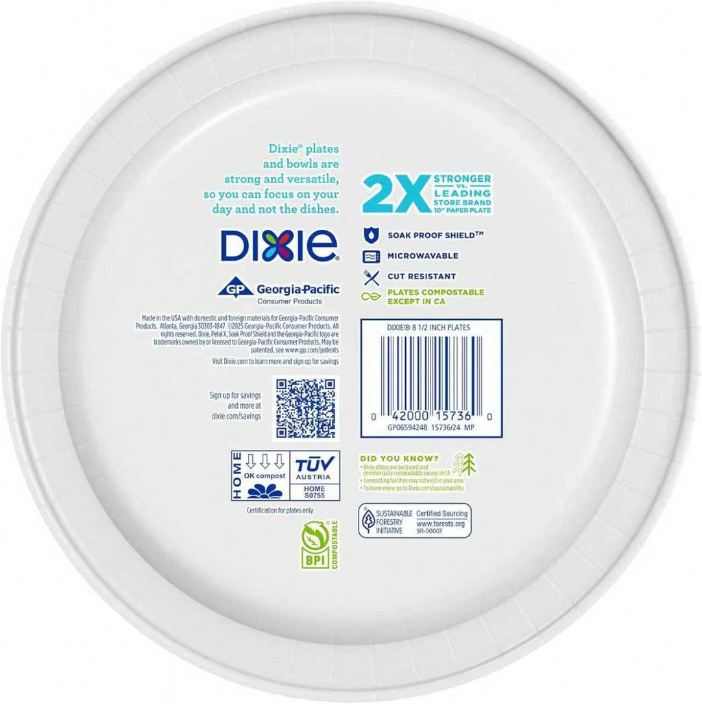 Dixie Large Paper Plates, 10 Inch, 150 Count, 2X Stronger*, Microwave-Safe, Soak-Proof, Cut