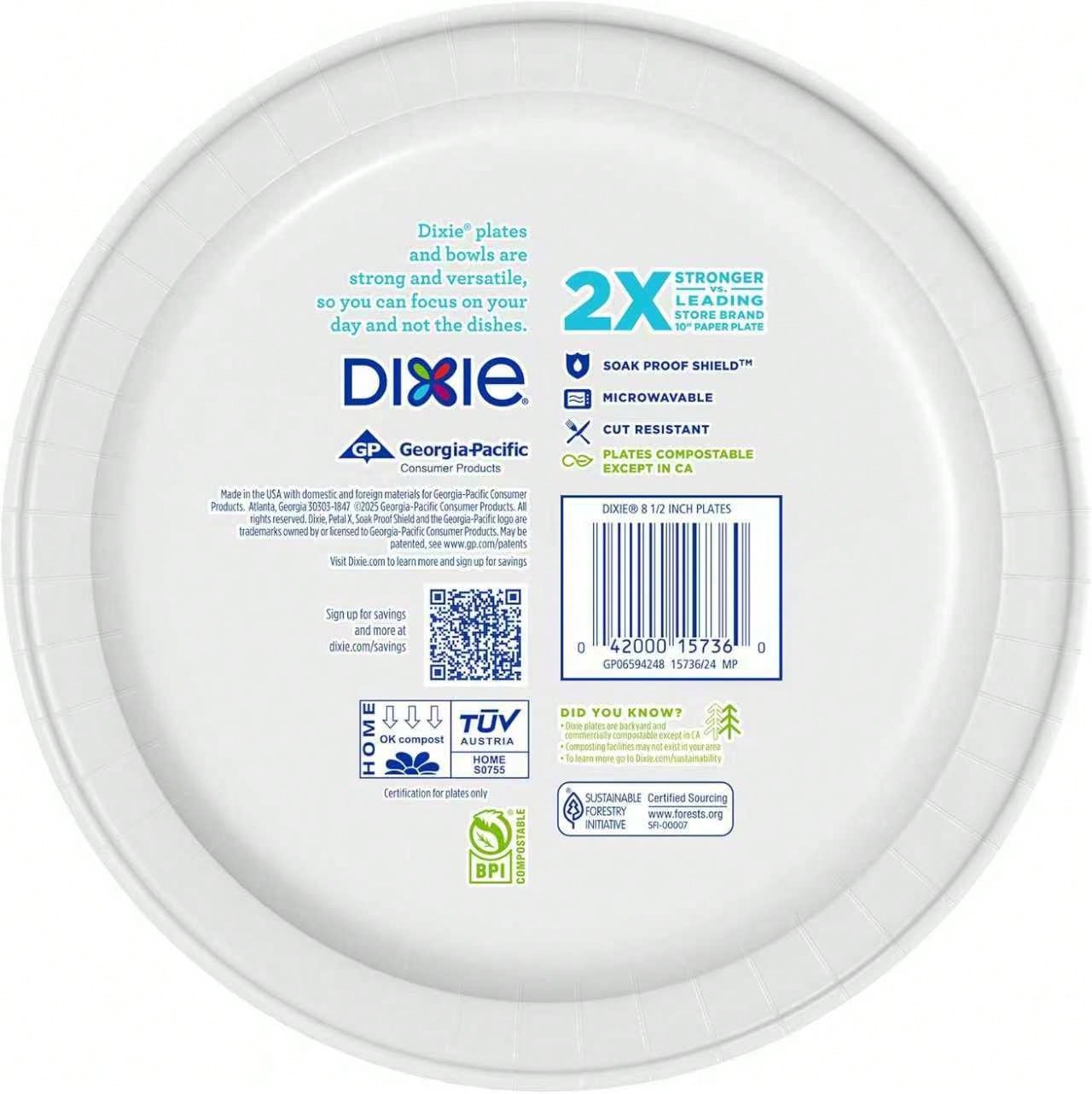 Dixie Large Paper Plates, 10 Inch, 150 Count, 2X Stronger*, Microwave-Safe, Soak-Proof, Cut