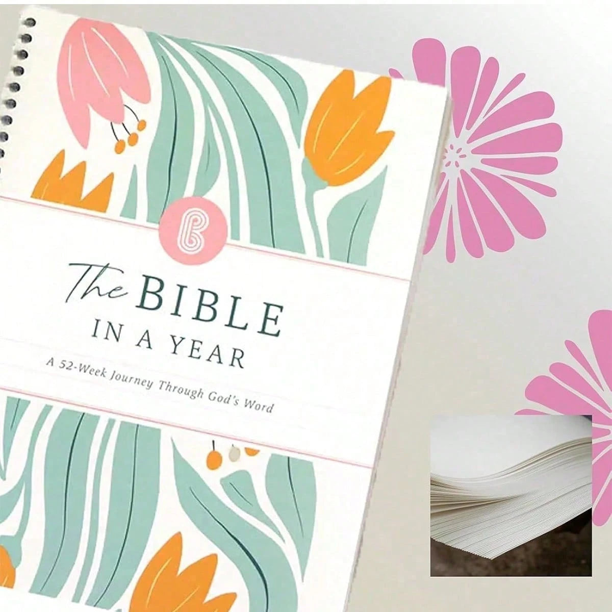 The Bible In A Year A 52-Week Bible Study Plan, Spiral Bible Study Guide For Women, Woman Bible Study Planner Yearlong Bible Scripture Reading Journal
