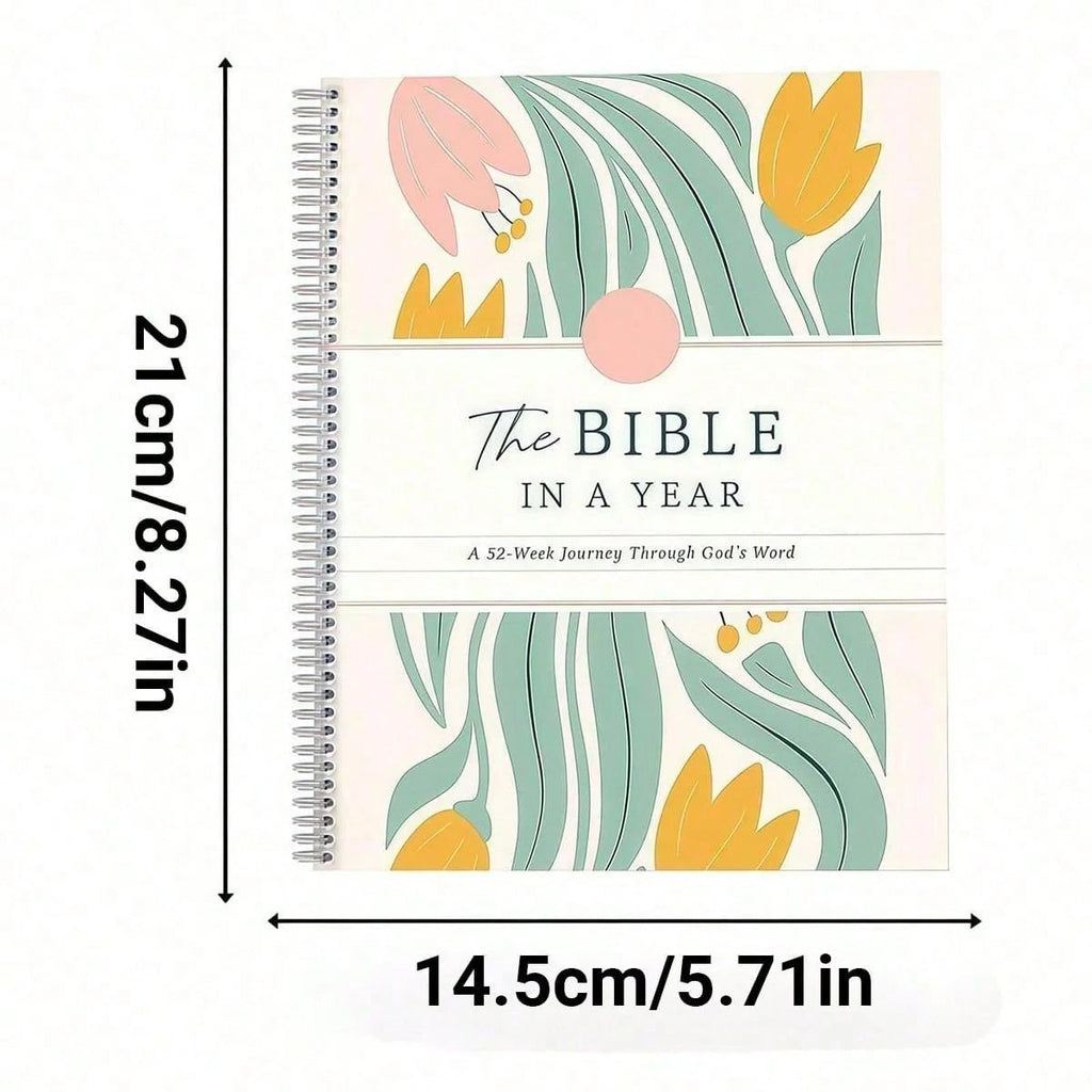 The Bible In A Year A 52-Week Bible Study Plan, Spiral Bible Study Guide For Women, Woman Bible Study Planner Yearlong Bible Scripture Reading Journal