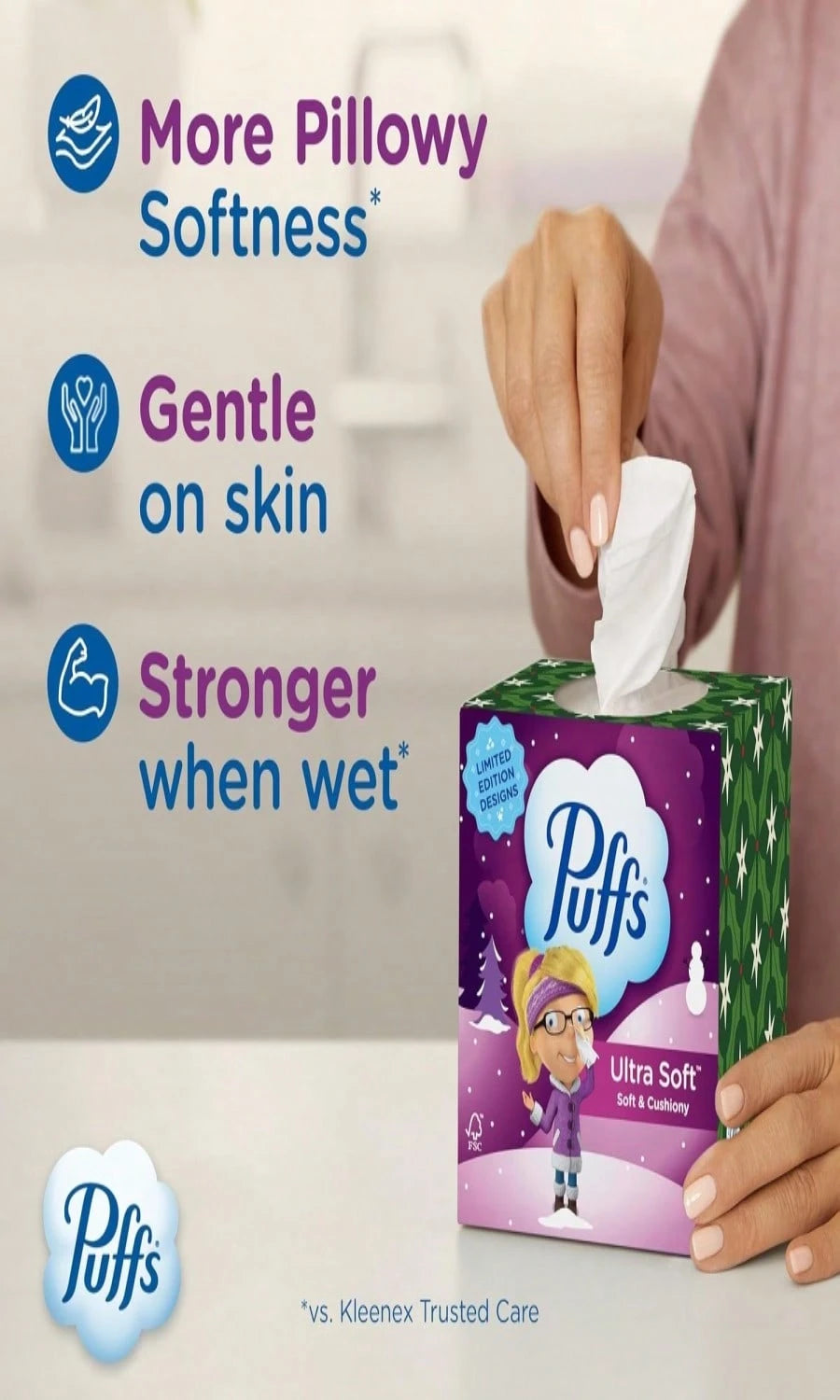 Puffs Ultra Soft Facial Tissues, 4 Mega Cube Box, 72 Facial Tissues Per Box Free Shipping