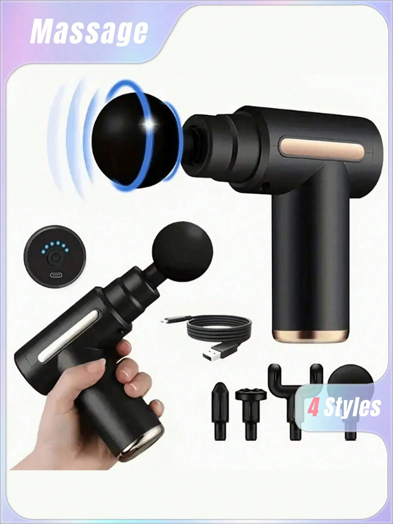 A Stylishly Designed Mini High Torque Motor USB Rechargeable Handheld Massage Gun For Body, Back And Neck Deep Muscle Percussionargeted muscle areas.  Use for 10–15 minutes per session.