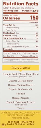 Simple Mills Organic Seed Crackers, Original - Gluten Free, Vegan, Healthy Snacks