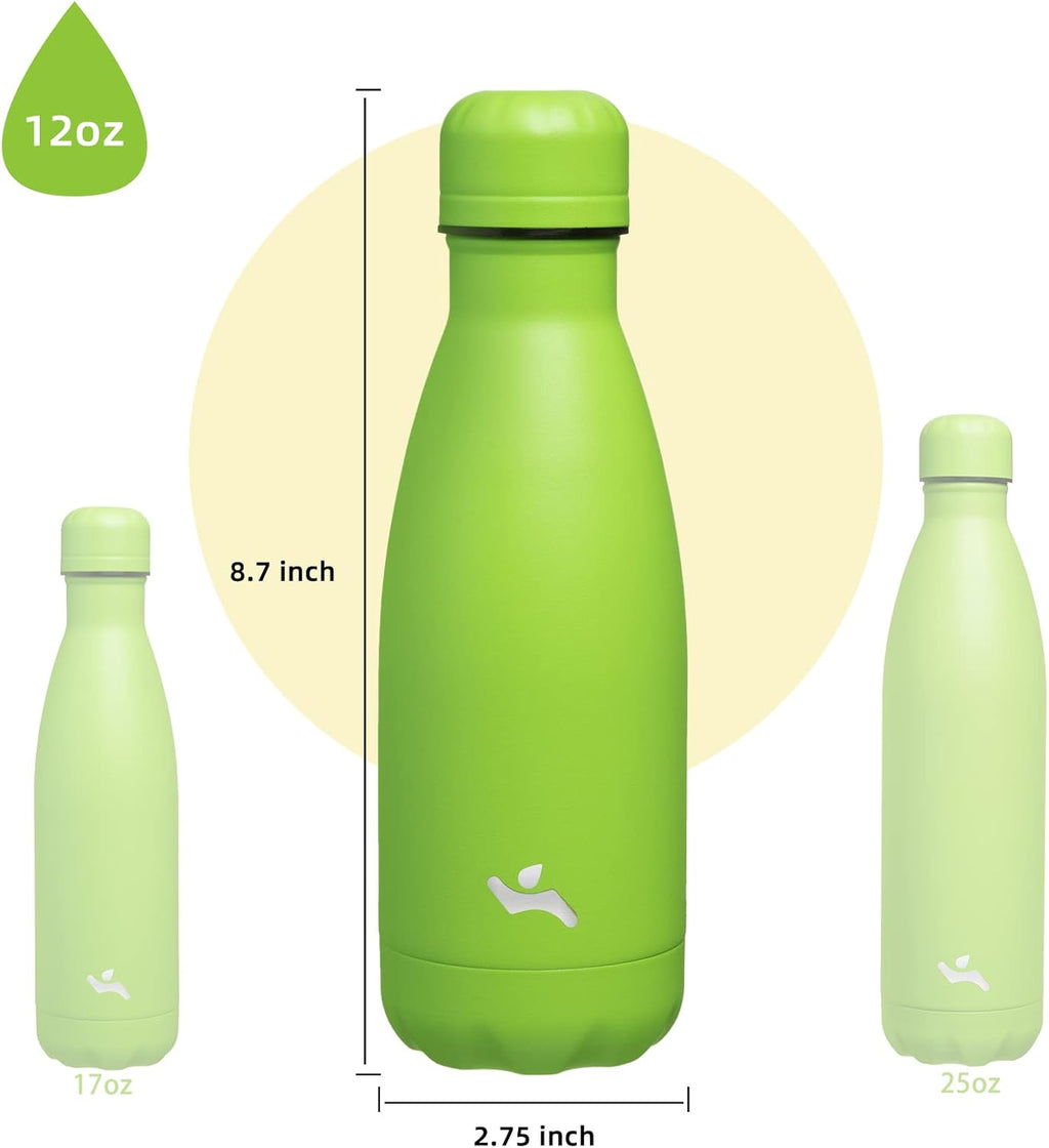 Insulated Water Bottles,12 oz Double Wall Stainless Steel Vacumm Metal Flask for Sports Travel,Green
