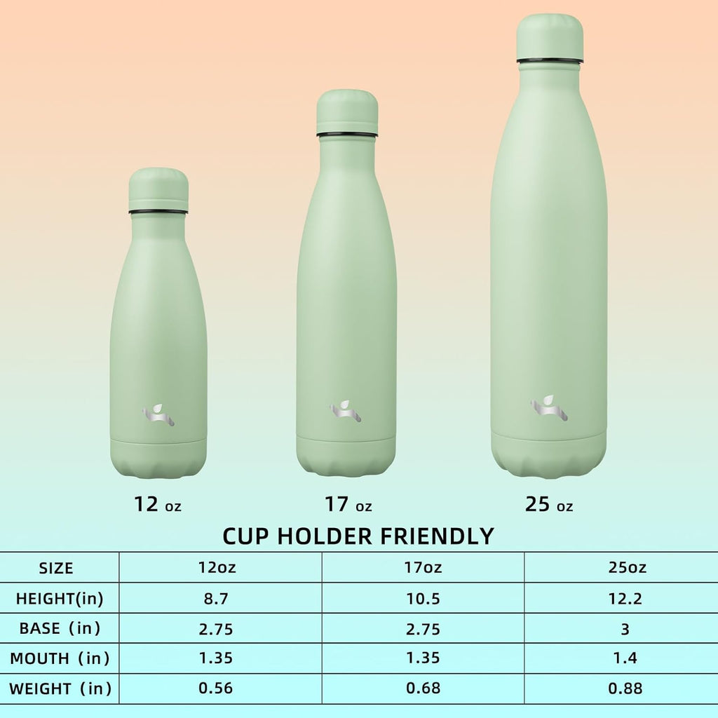 Insulated Water Bottles,12 oz Double Wall Stainless Steel Vacumm Metal Flask for Sports Travel,Macaron Green