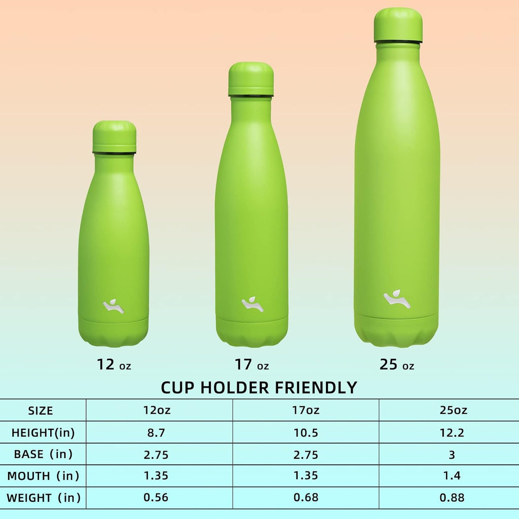 Insulated Water Bottles,12 oz Double Wall Stainless Steel Vacumm Metal Flask for Sports Travel,Green