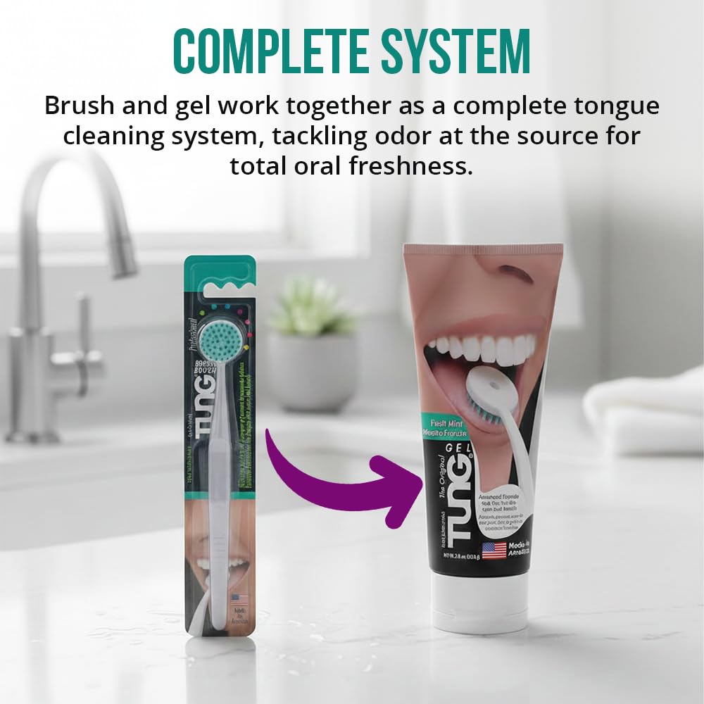 Tung Tongue Cleaning Kit, Tung Brush and Gel, Bad Breath Odor Eliminator, Halitosis Defense, USA Made