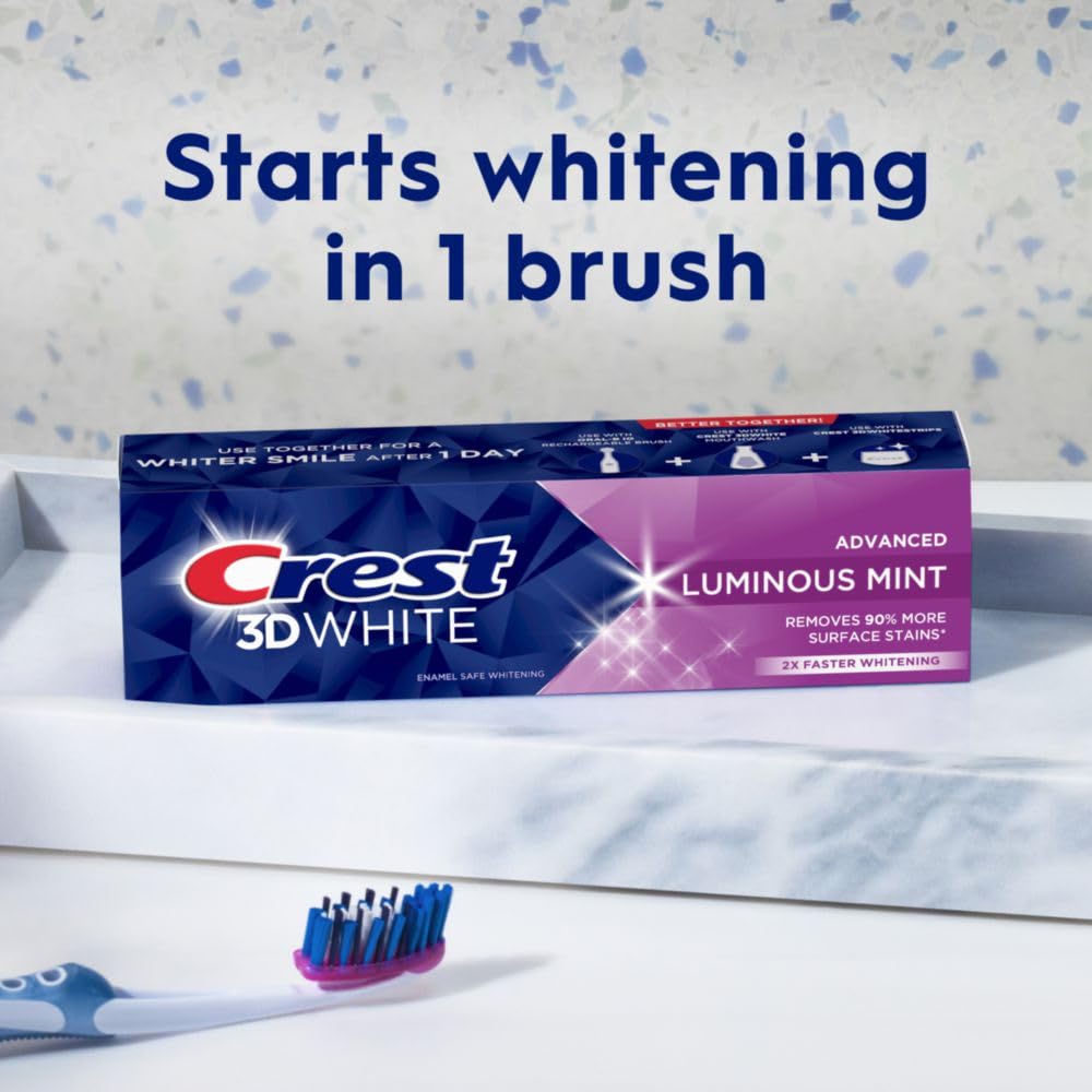 Crest 3D White Advanced Luminous Mint Teeth Whitening Toothpaste, Crest Toothpaste, 3.7 oz Pack of 4