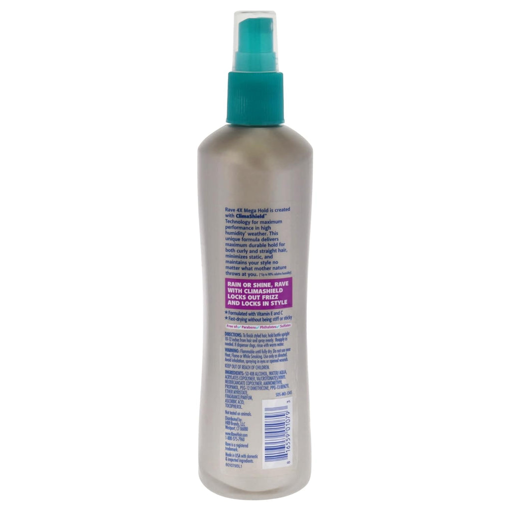 Rave 4X Mega Long-Lasting Firm Hold Hair Spray for Heat Protection, Volume and Shine - 24 Hour Hold & Anti Humidity Spray for Hair