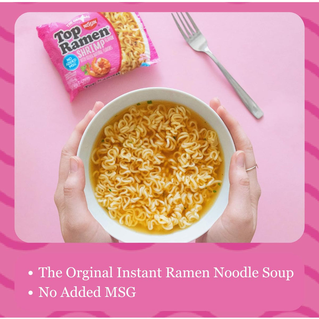 Nissin Top Ramen Noodle Soup, Shrimp Flavor, 3 Ounce (Pack of 24)