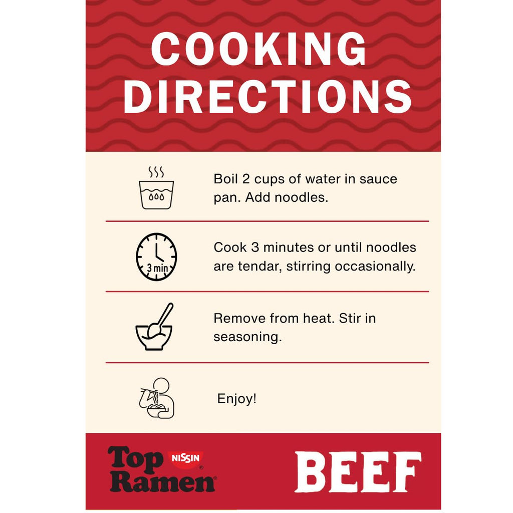 Nissin Top Ramen Noodle Soup, Beef, 3 Ounce (Pack of 24)