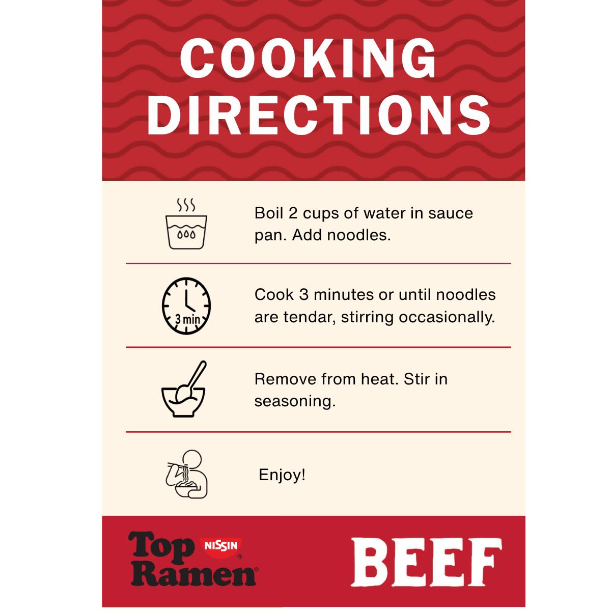 Nissin Top Ramen Noodle Soup, Beef, 3 Ounce (Pack of 24)