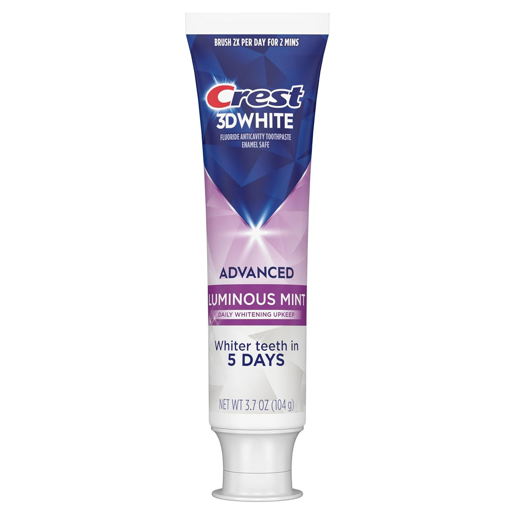 Crest 3D White Advanced Luminous Mint Teeth Whitening Toothpaste, Crest Toothpaste, 3.7 oz Pack of 4