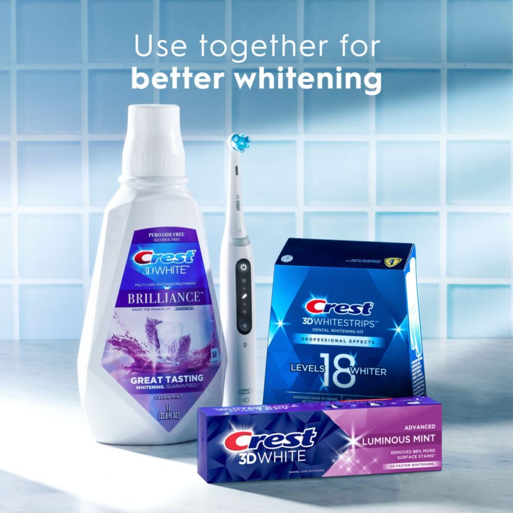 Crest 3D White Advanced Luminous Mint Teeth Whitening Toothpaste, Crest Toothpaste, 3.7 oz Pack of 4