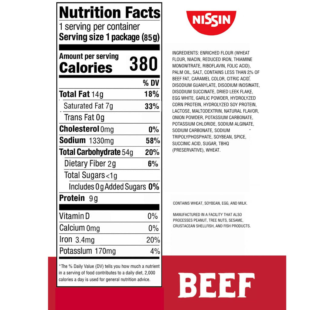 Nissin Top Ramen Noodle Soup, Beef, 3 Ounce (Pack of 24)