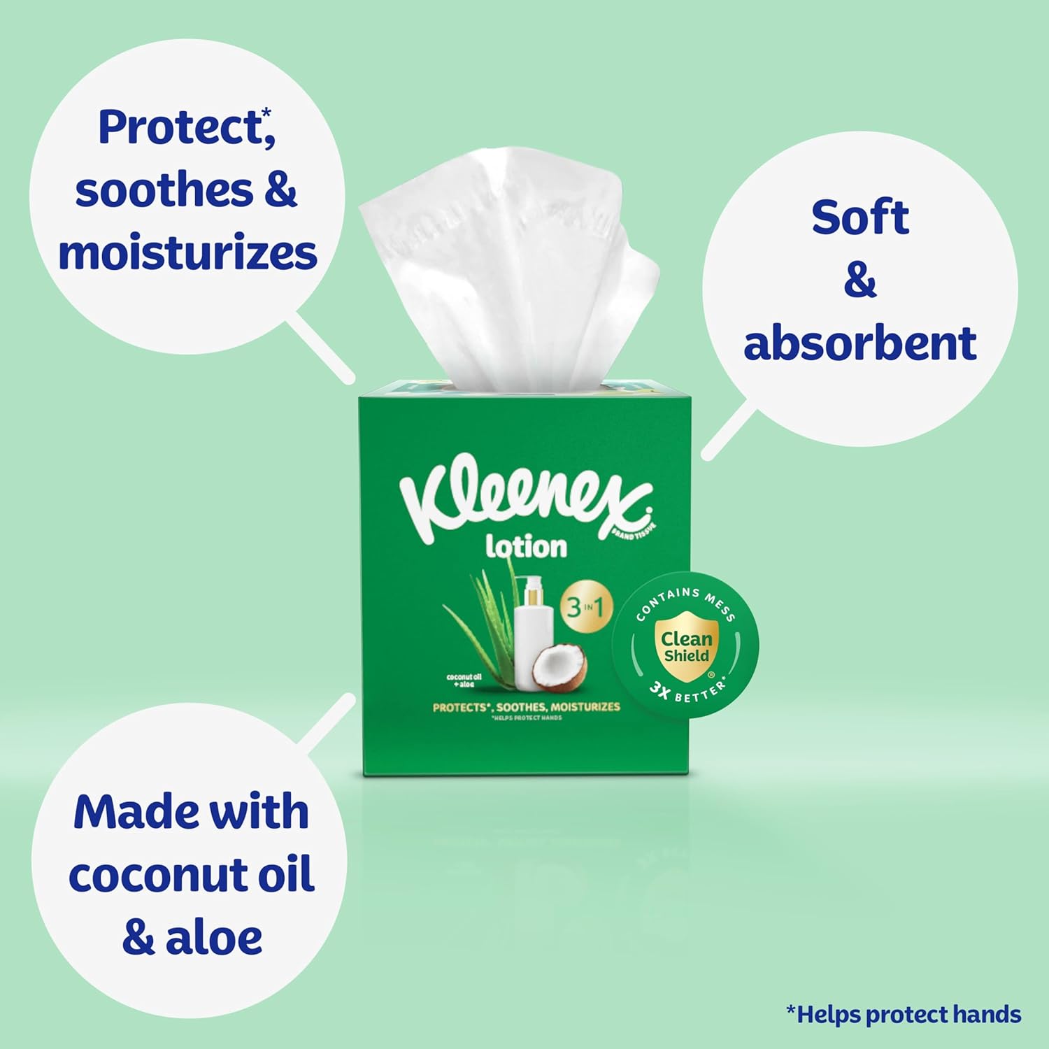 Kleenex Lotion Facial Tissues with Coconut Oil, 4 Flat Boxes, 180 Tissues Per Box, 3-Ply