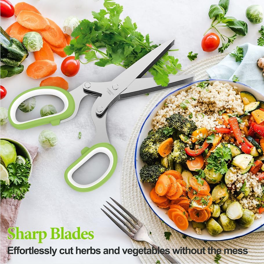 Upgraded Herb Scissors, Effortless Herb Shears Cutter Tool with Sharp Stainless Steel Blades for Fresh Herbs