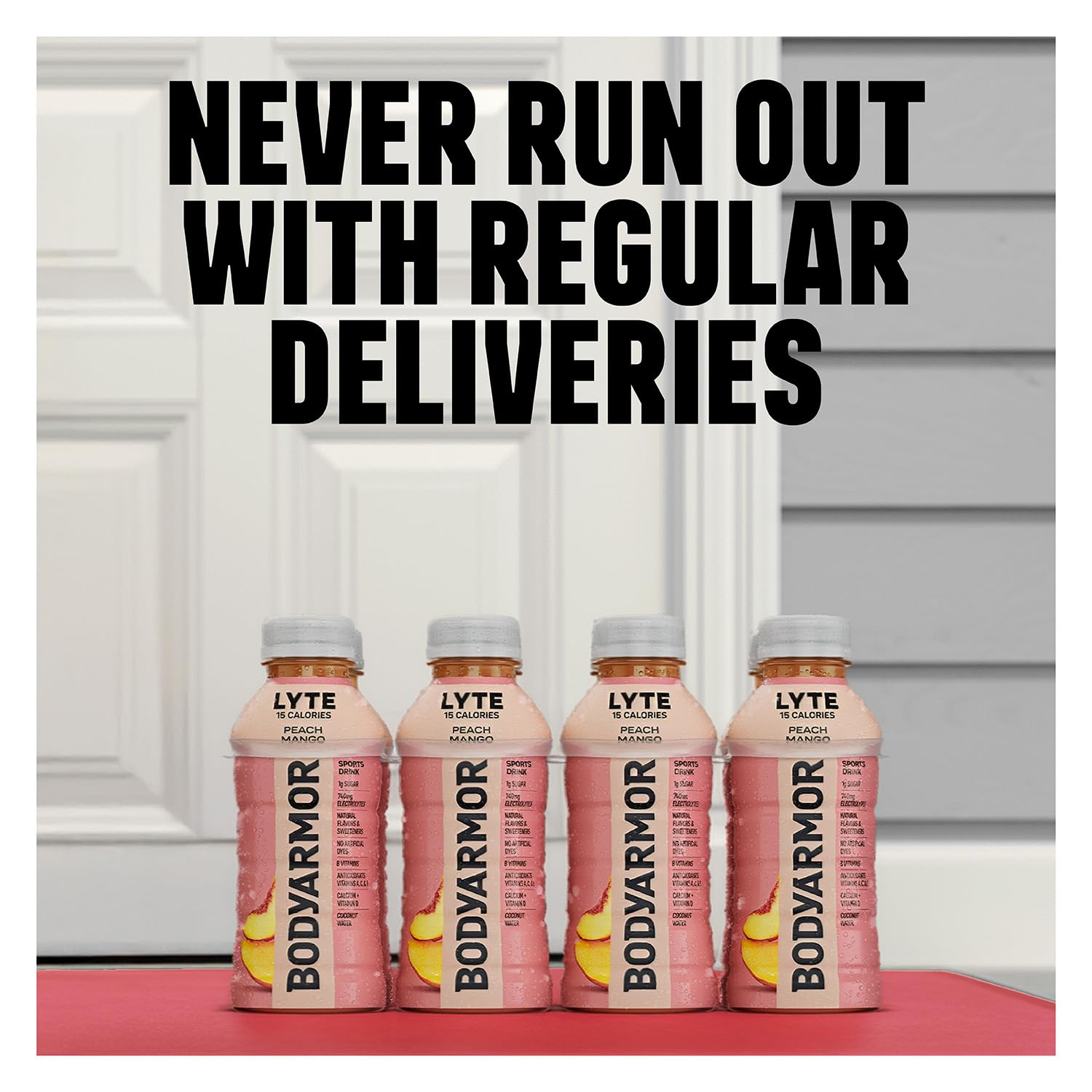 BODYARMOR LYTE, Peach Mango, Electrolyte Drink, 15 Calories, 12 Fl Oz Bottles (8 Pack), Coconut Water Sports Drink, Natural Flavor & B Vitamins