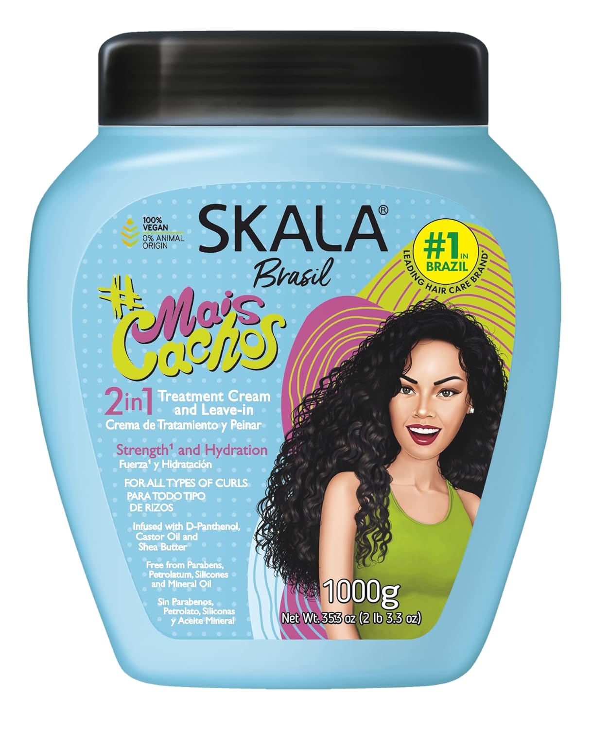 SKALA Expert Mais Cachos 2 in 1 Treatment Cream & Leave In Conditioner for Curly Hair, Vegan Hair Mask, Shea Butter & Castor Oil,