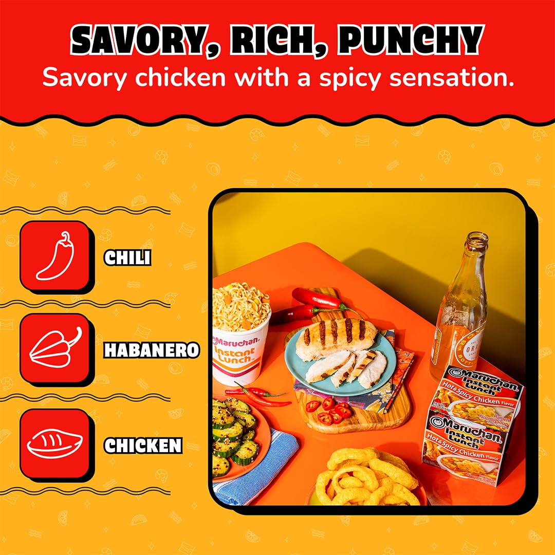 Maruchan Instant Lunch Hot & Spicy Chicken Flavor, 2.25 Oz, Pack of 12