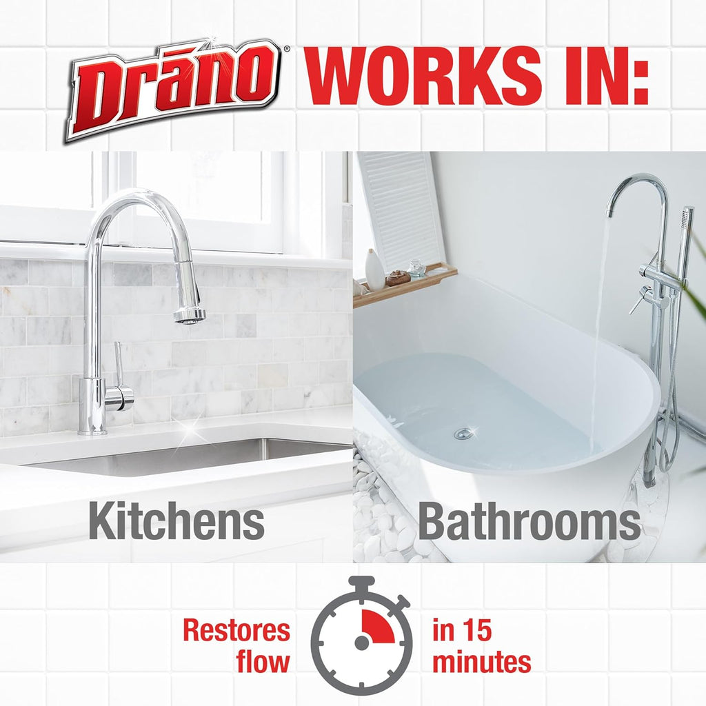 Drano Max Gel Drain Clog Remover and Cleaner for Shower or Sink Drains, Unclogs and Removes Hair, Soap Scum, Blockages, 32 oz