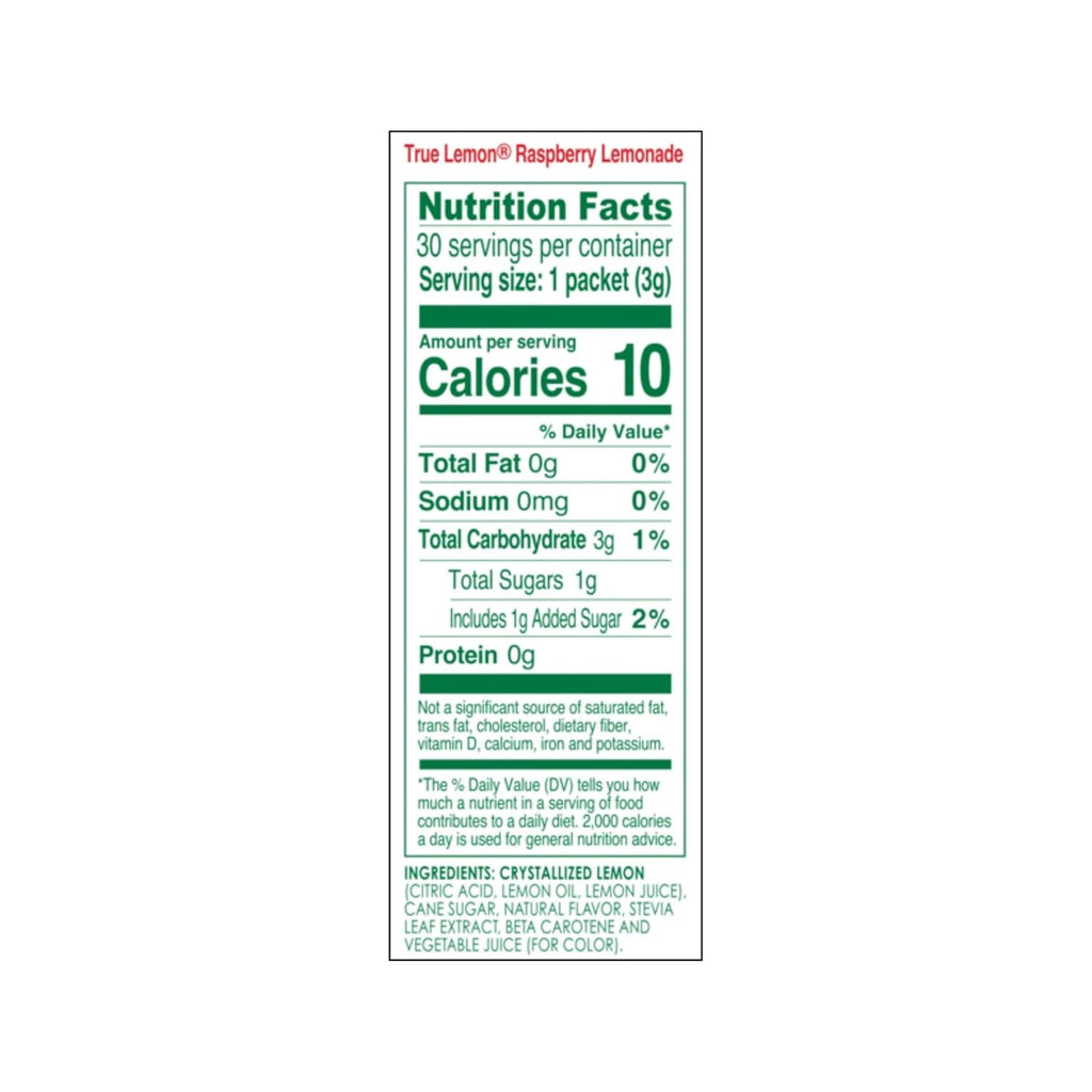True Citrus True Lemon Raspberry Lemonade Water Enhancer Drink Mix (30ct), Low Calorie Drink Mix Packets for Water, Powdered Drink Mixes & Flavors, Individual Drink Packets, Water Flavor with Stevia