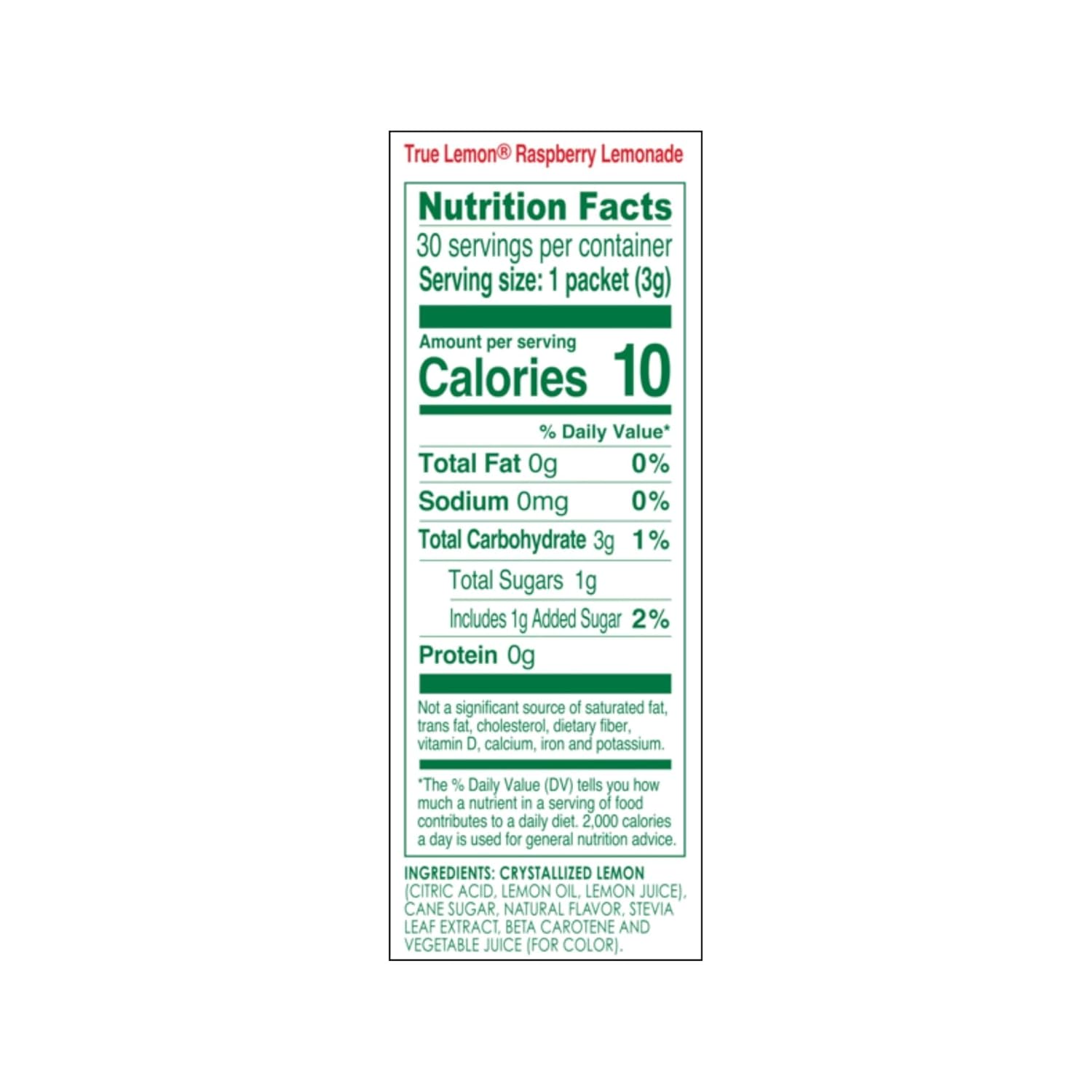 True Citrus True Lemon Raspberry Lemonade Water Enhancer Drink Mix (30ct), Low Calorie Drink Mix Packets for Water, Powdered Drink Mixes & Flavors, Individual Drink Packets, Water Flavor with Stevia