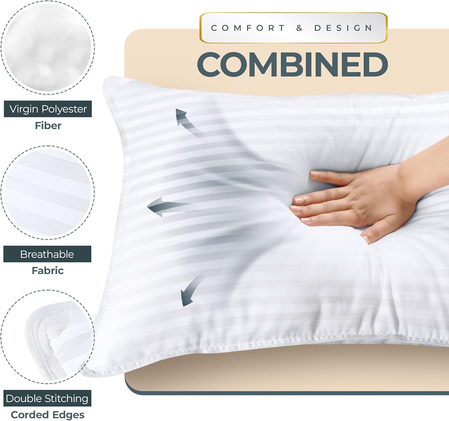 Utopia Bedding Bed Pillows for Sleeping Queen Size (White), Set of 2, Down Alternative Pillow for Sleeping, Cooling Hotel Quality Pillow Set for Back,