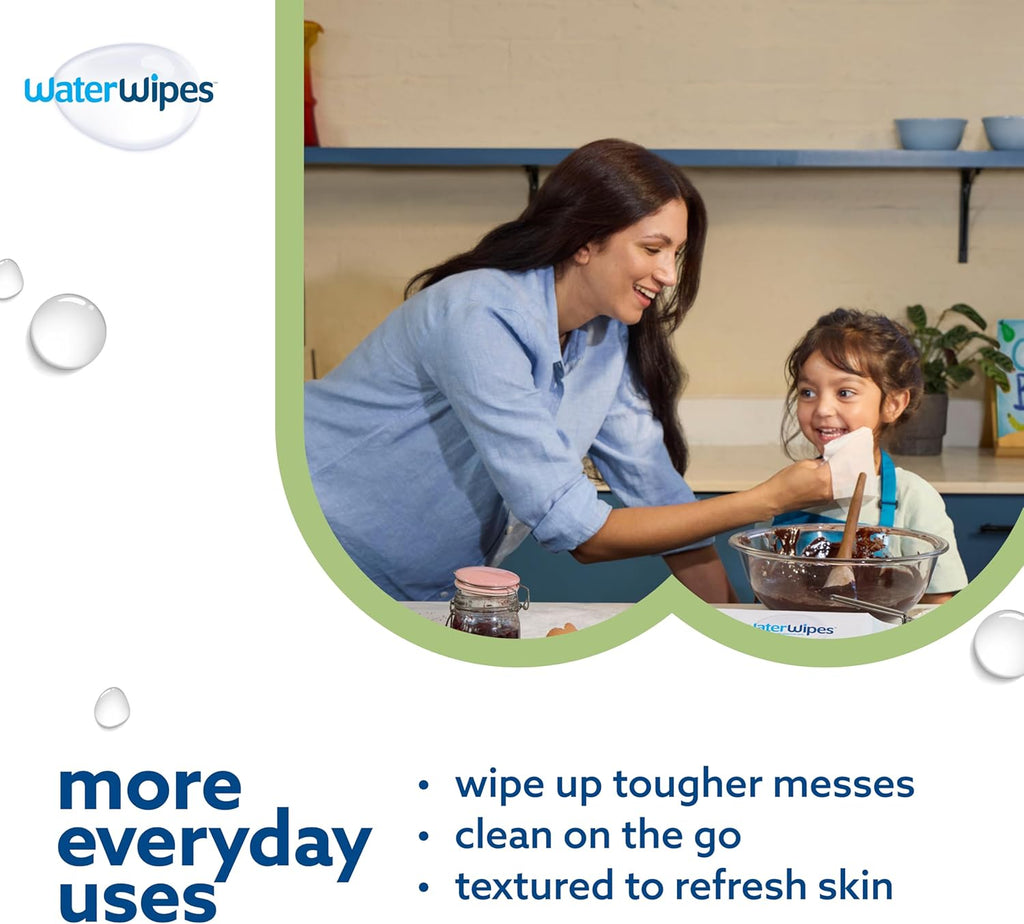 WaterWipes Sensitive+ Baby & Toddler Wipes, 3-In-1 Cleans, Cares, Protects, 99.9% Water, Textured Clean, Unscented & Hypoallergenic, 60 Count (1 Pack)