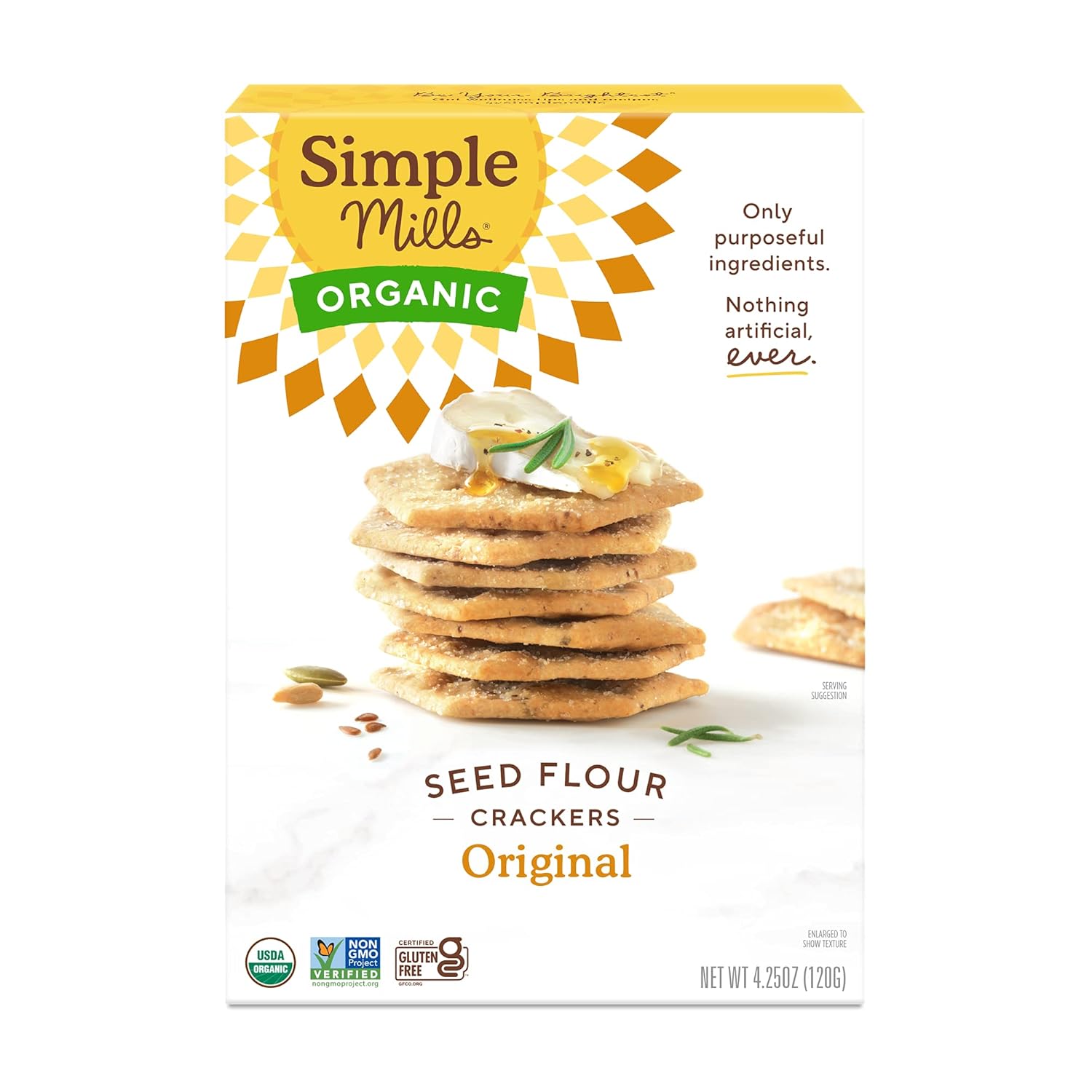 Simple Mills Organic Seed Crackers, Original - Gluten Free, Vegan, Healthy Snacks