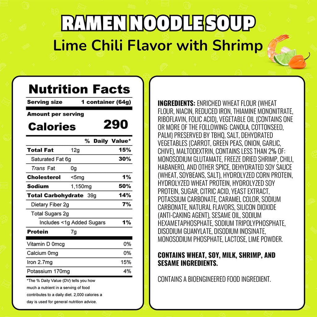 Maruchan Instant Lunch Ramen Noodles, Lime Chili with Shrimp – Japanese-Style Instant Noodle Soup, Quick & Easy Meal – 2.25 Oz Cup, Pack of 12