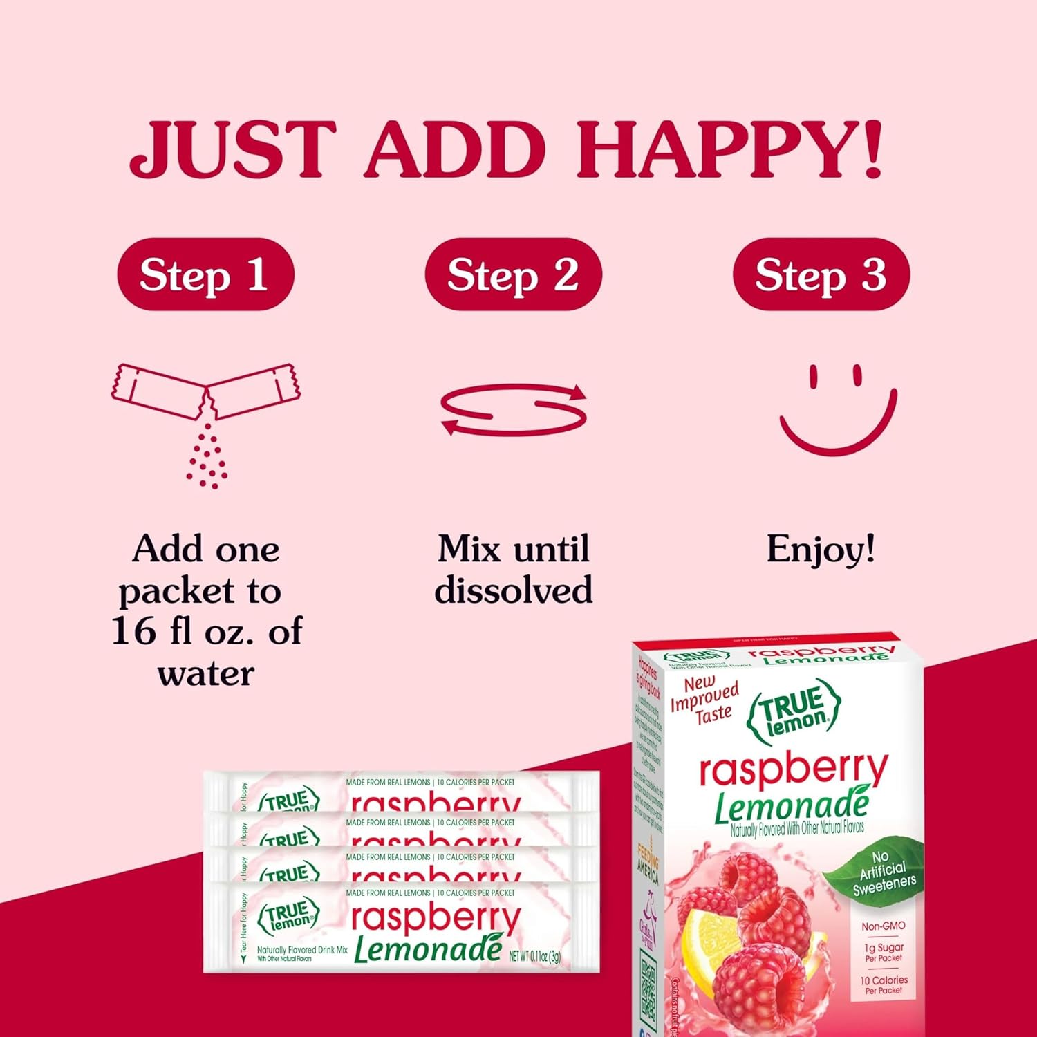 True Citrus True Lemon Raspberry Lemonade Water Enhancer Drink Mix (30ct), Low Calorie Drink Mix Packets for Water, Powdered Drink Mixes & Flavors, Individual Drink Packets, Water Flavor with Stevia