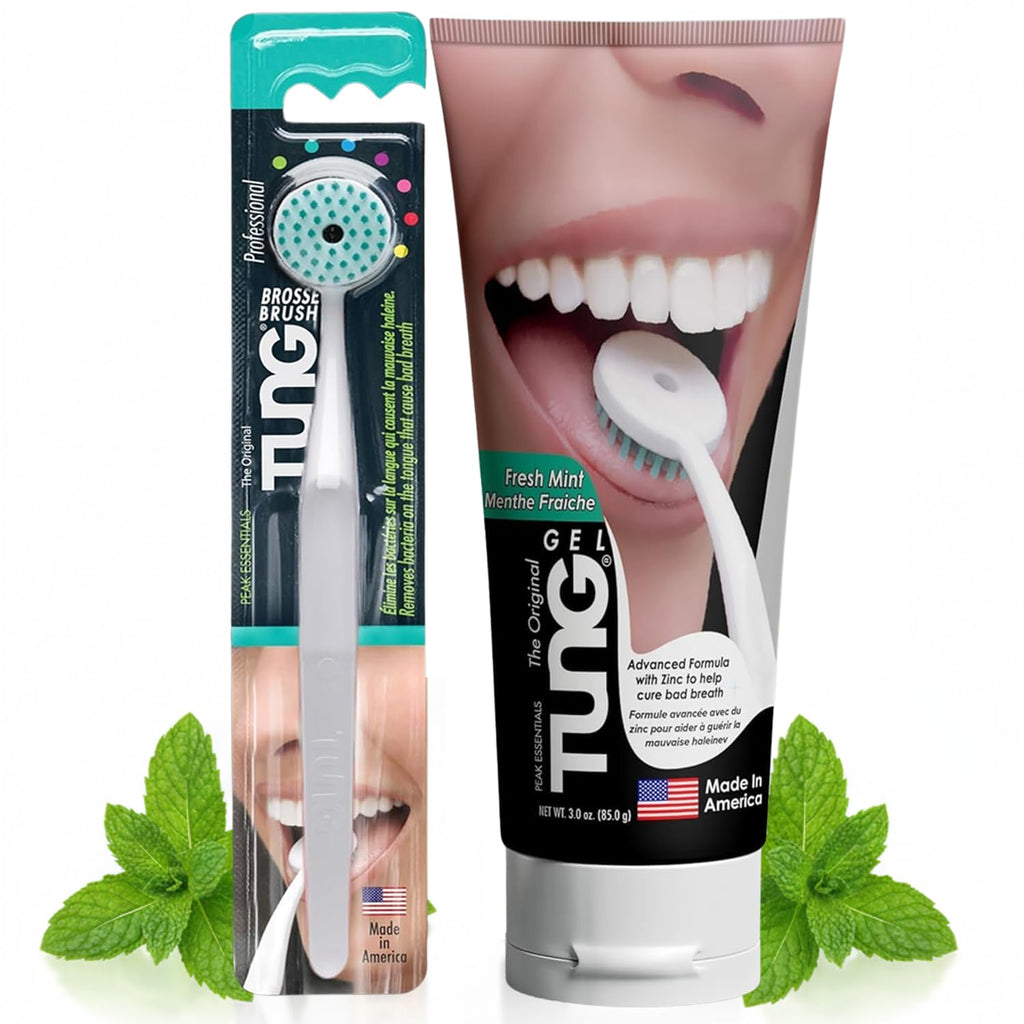 Tung Tongue Cleaning Kit, Tung Brush and Gel, Bad Breath Odor Eliminator, Halitosis Defense, USA Made