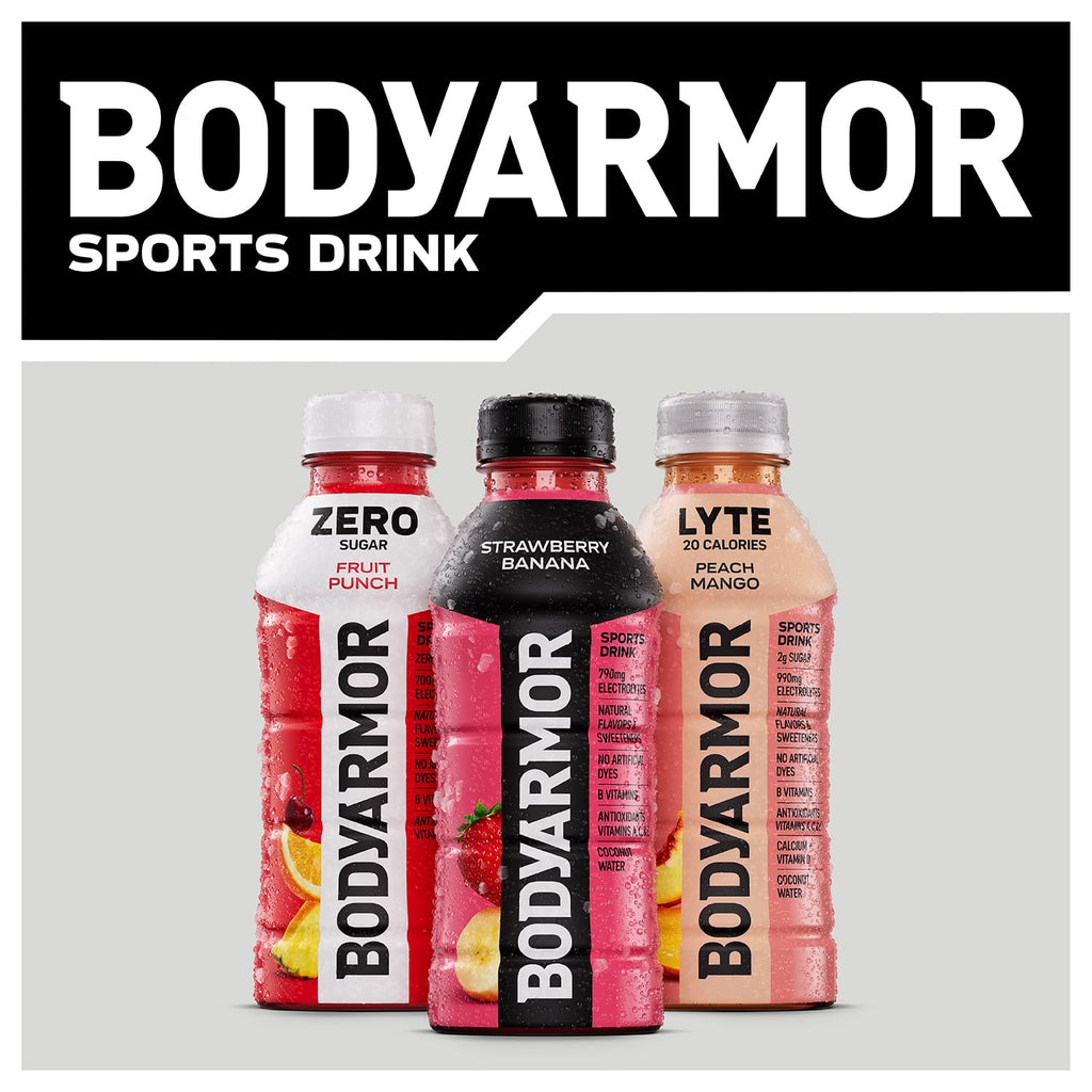 BODYARMOR LYTE, Peach Mango, Electrolyte Drink, 15 Calories, 12 Fl Oz Bottles (8 Pack), Coconut Water Sports Drink, Natural Flavor & B Vitamins