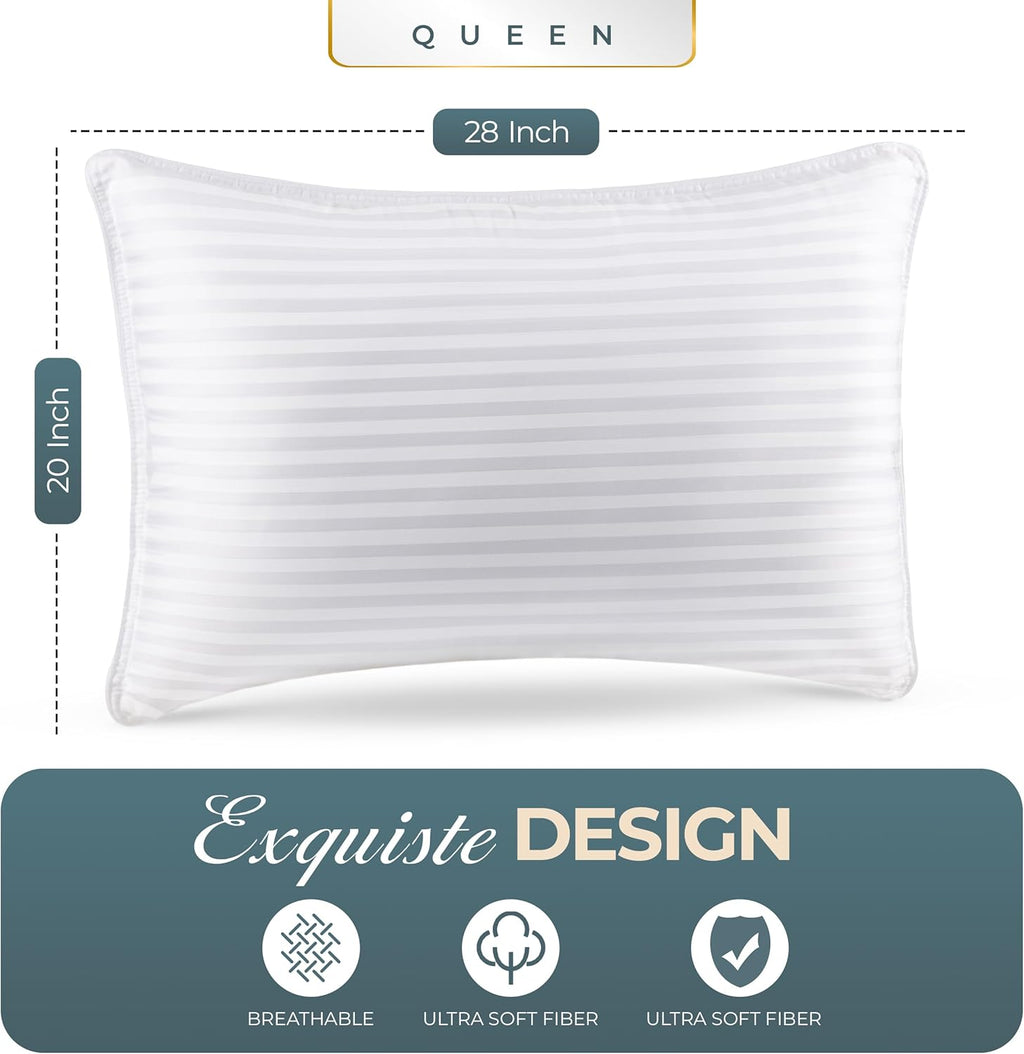 Utopia Bedding Bed Pillows for Sleeping Queen Size (White), Set of 2, Down Alternative Pillow for Sleeping, Cooling Hotel Quality Pillow Set for Back,