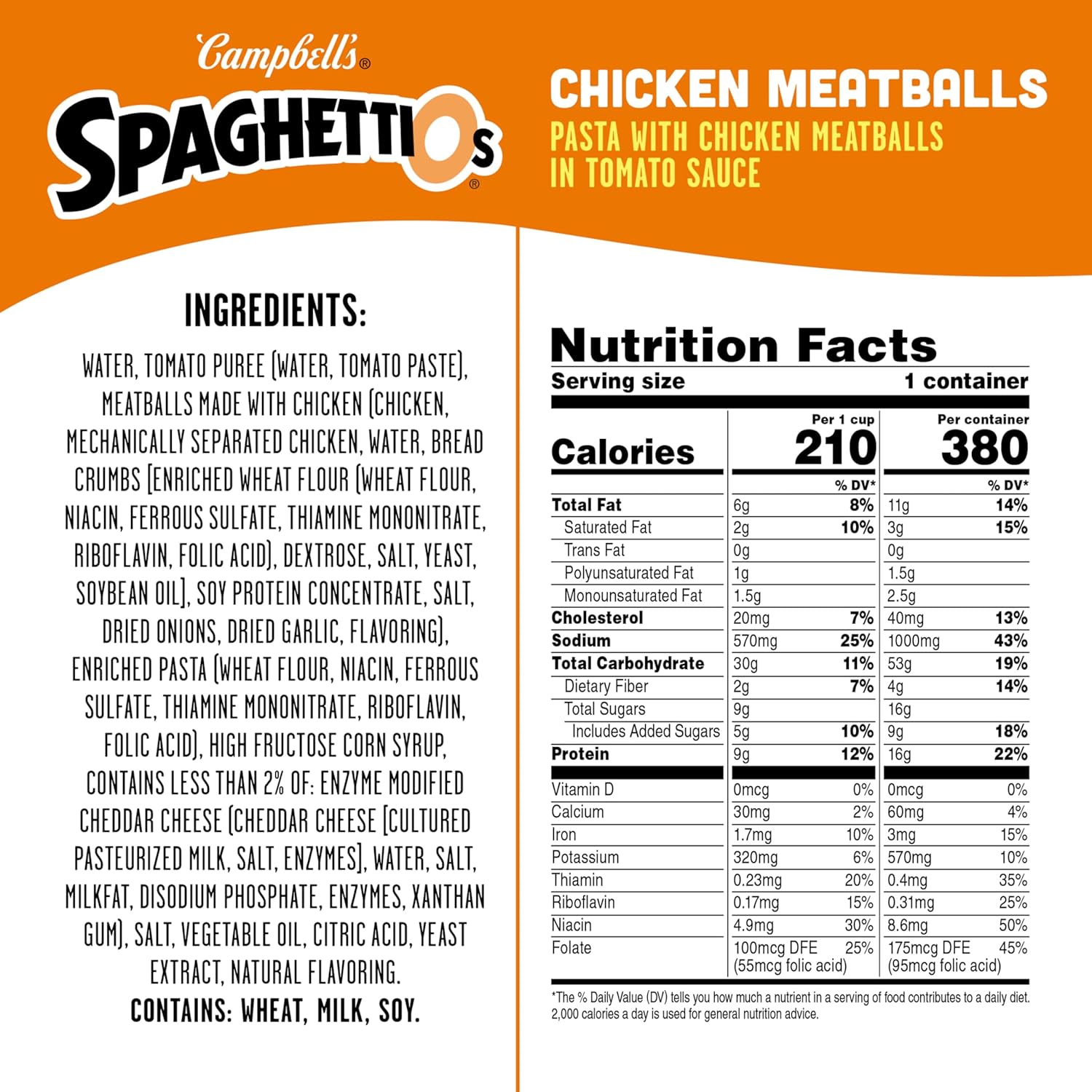 SpaghettiOs Canned Pasta with Chicken Meatballs, 15.6 oz Can