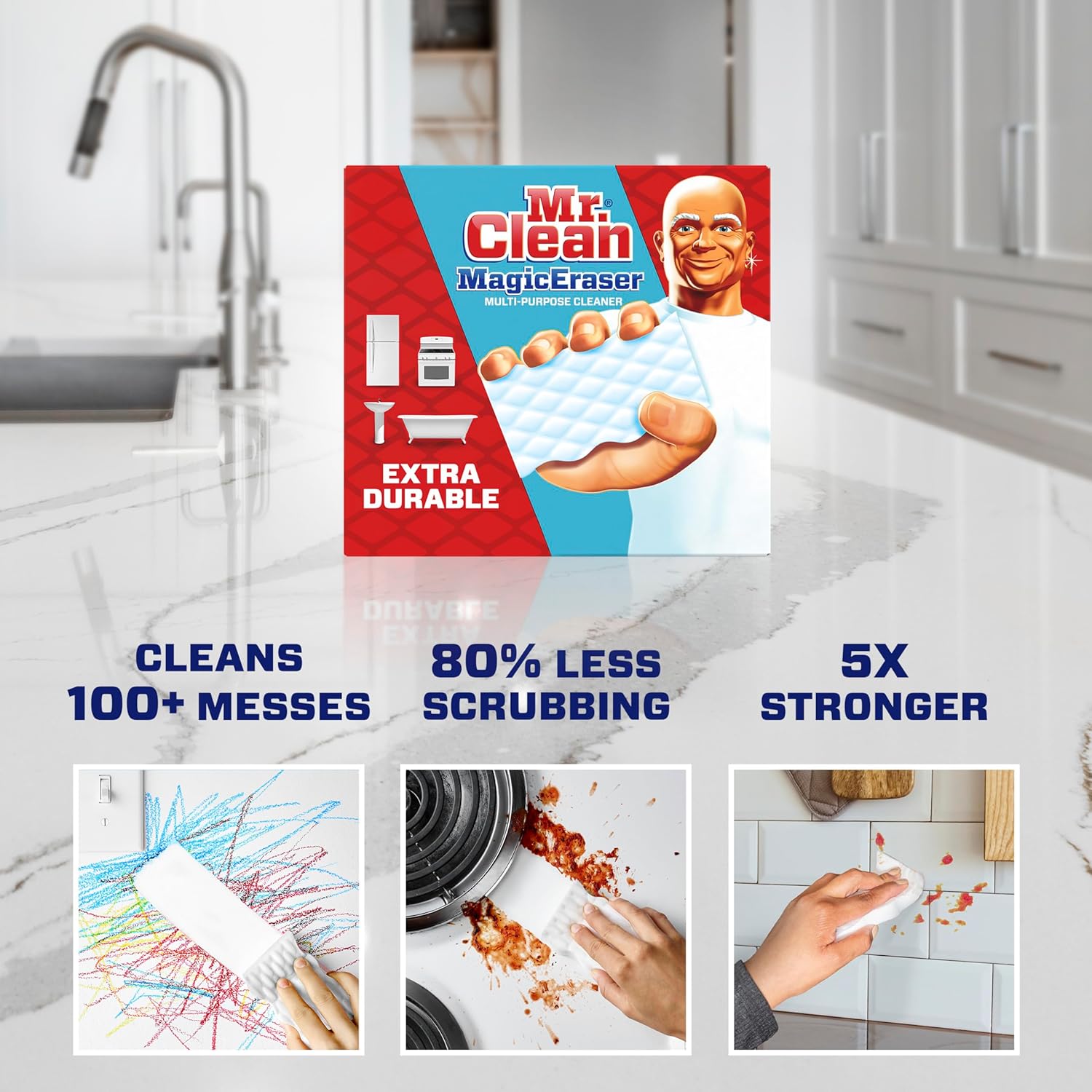 Mr. Clean Magic Eraser Sponge, All Purpose Cleaner, Cleaning Scrubber, Wall, Sneaker, Kitchen, Bathroom, Shower Cleaner,