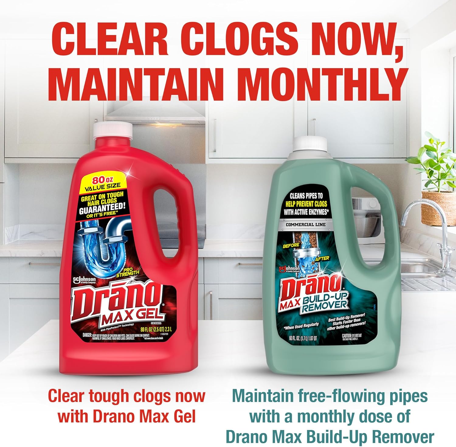 Drano Max Gel Drain Clog Remover and Cleaner for Shower or Sink Drains, Unclogs and Removes Hair, Soap Scum, Blockages, 32 oz