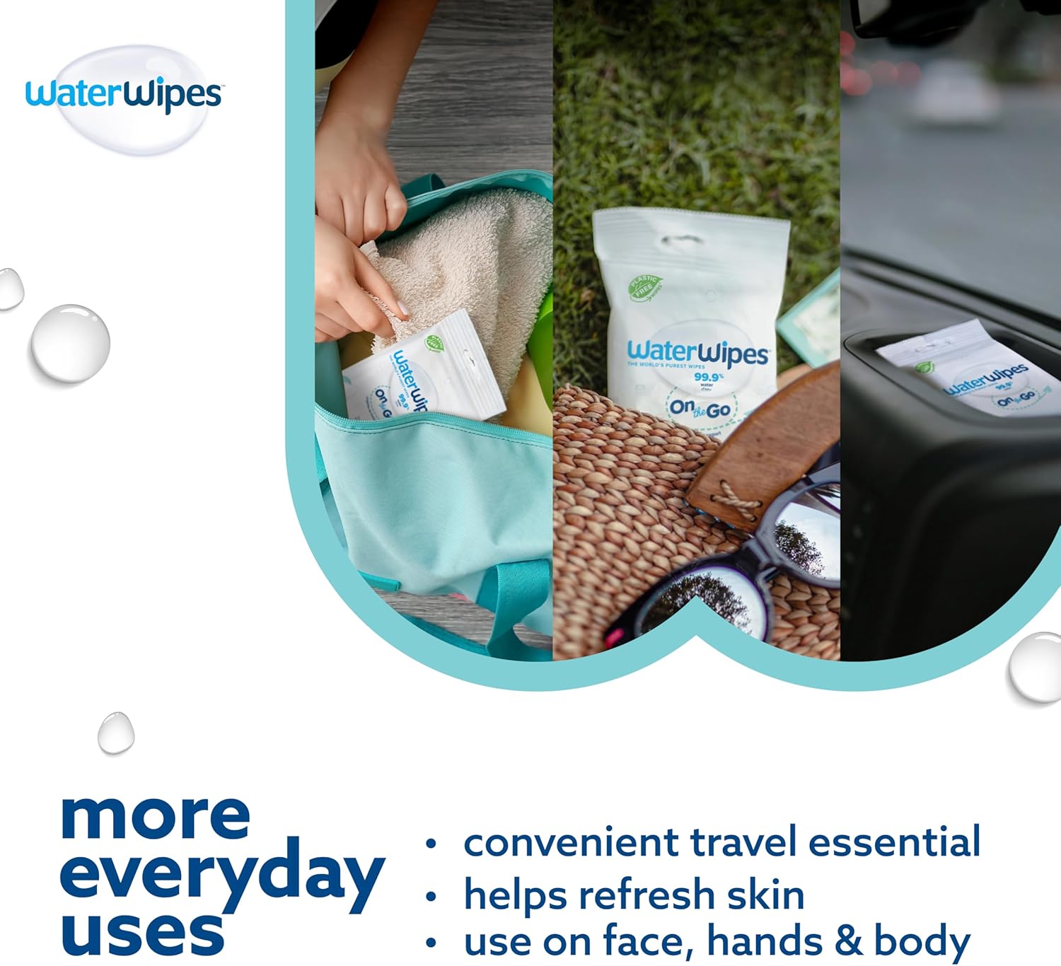 WaterWipes Sensitive+ On The Go Wipes, 3-In-1 Cleans, Cares, Protects, 99.9% Water, Unscented & Hypoallergenic Wet Wipes, 28 Count (Pack of 1)