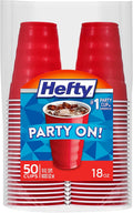 Hefty Party On Red Plastic Cups, Disposable Plastic Party Cups for Easy Cleanup and Large Gatherings, Red Cups for BBQs,